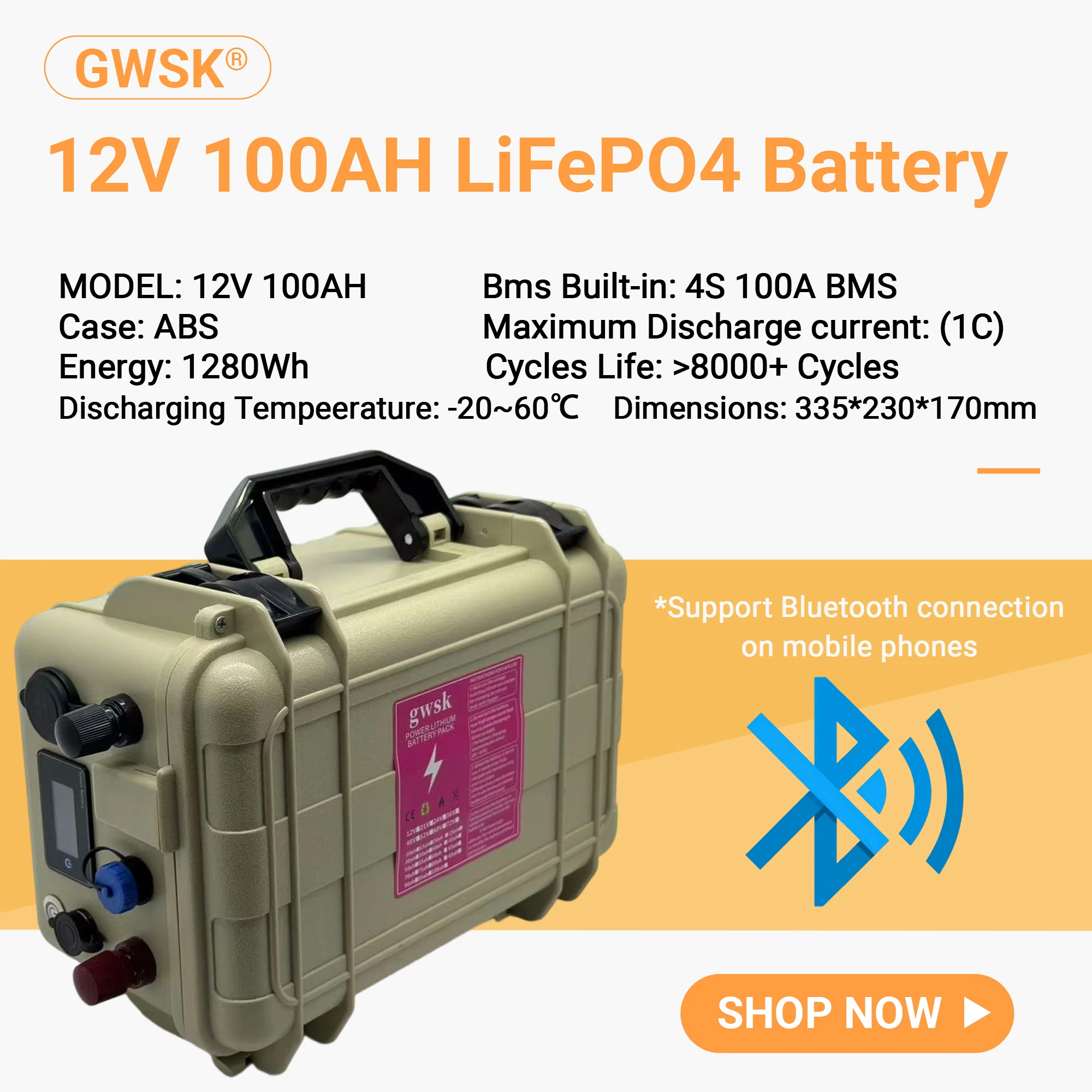 

New product, LiFePO4 with built-in 100AHBMS lithium iron phosphate battery, 12V200AH-500AH,+30AH charger for air transportation