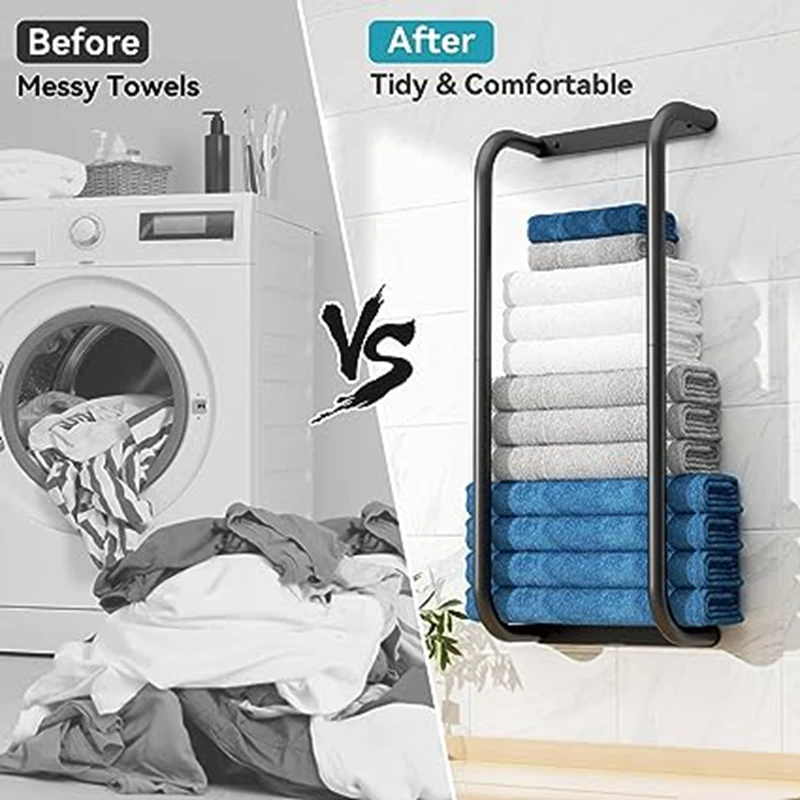 Bathroom Towel Rack Double Rod Towel Storage Rack Free Punch Towel Storage Rack For Small Space Bathroom Roll Towels Durable