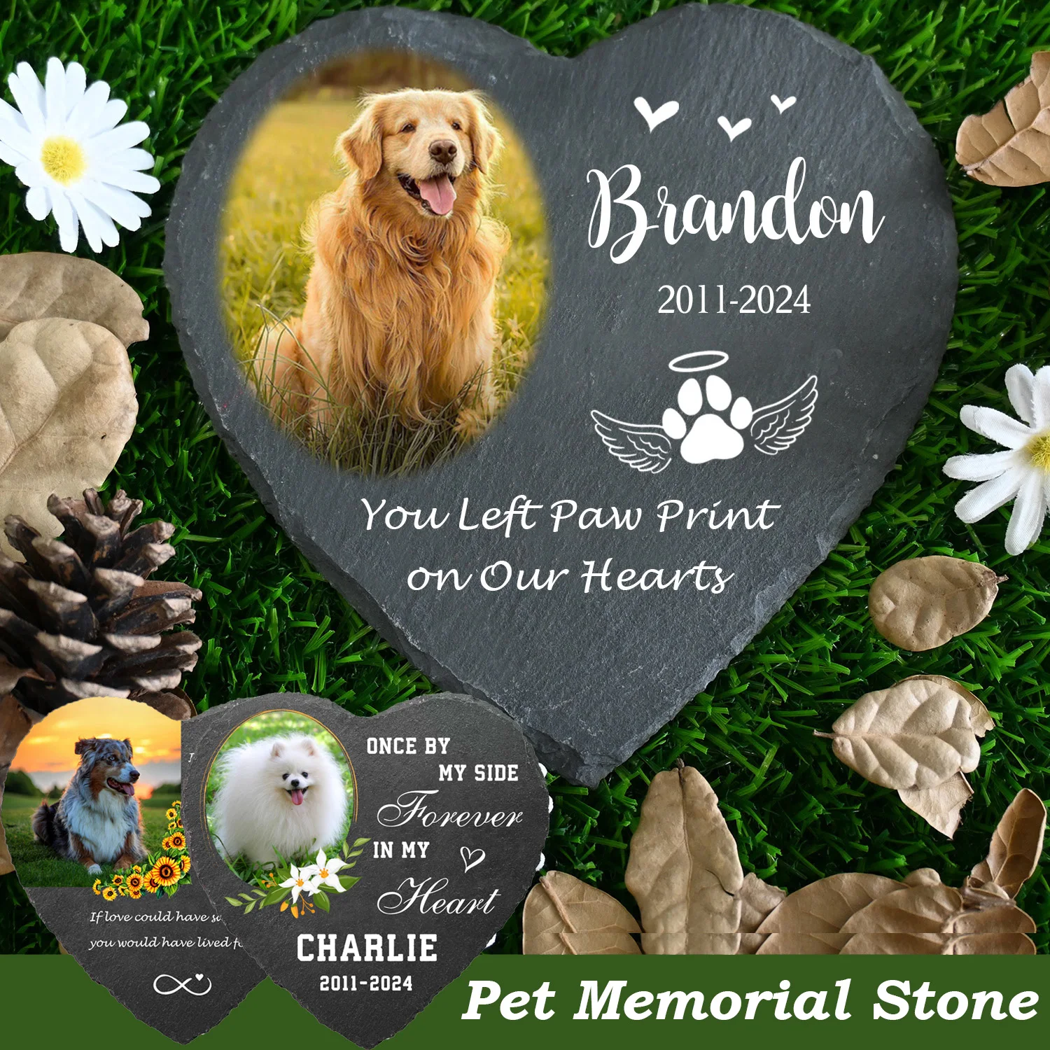 Personalized Pet Memorial Stone with Photo Printing, Loss of Dog Cat Gift, Dog Memorial Stone, Grave Marker Plaque Tombstone