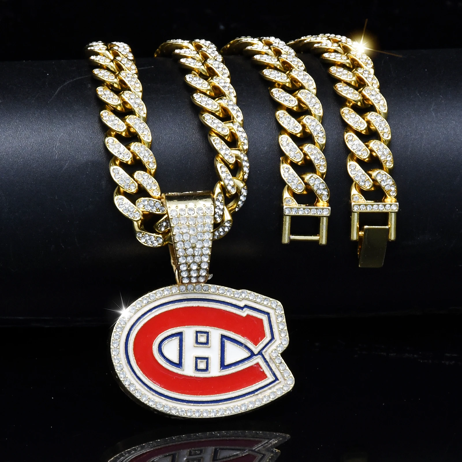 Good Craft Montreal Canadiens Big Chain Logo Necklace Red and White Drop Oil Design Pendant 24'' Shiny Chain for Fans Lovers