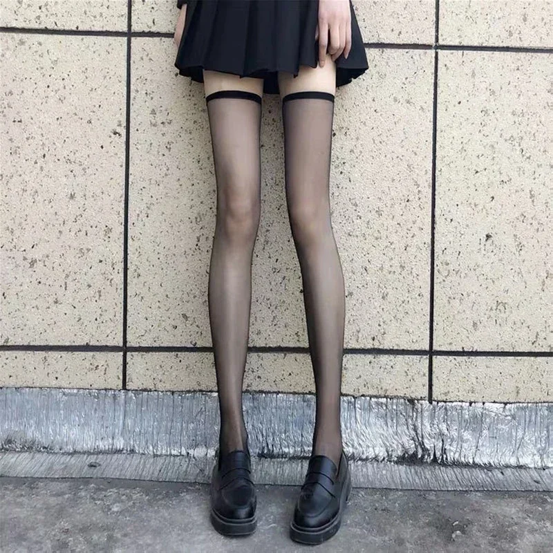 Summer Ultra Thin Nylon Long Socks Stockings Transparent Japanese Style Thigh High Stockings Women Girls Lolita Knee High Socks