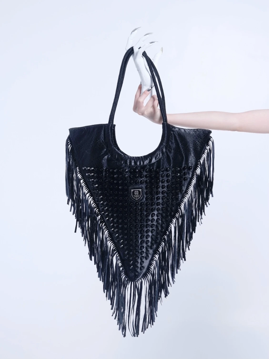 FIRMRANCH Eur And USA Street Fashion Punk Style Personality Rivet Tassel Design Big Size Triangle Shoulder Female Crossbody Bag