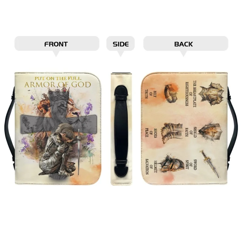 Armor of God-funda con estampado personalizado para mujer, accesorio de fe, iglesia, biblia, bolsos de PU, libro de estudio, cajas de almacenamiento