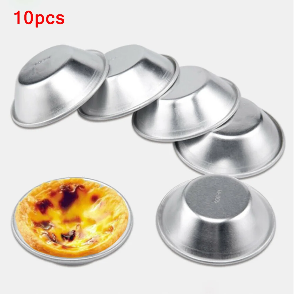 10pcs Egg Tart Mold Aluminum Alloy Egg Tart Cup Cupcake Kitchen Baking Mold Mini Round Baking Oven Pan Pastry Dessert Mould