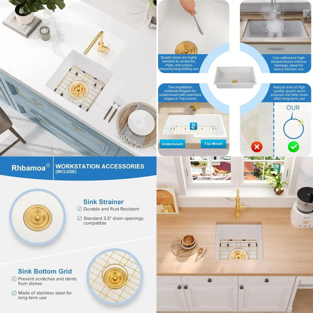 

15 Inch Undermount Granite Composite Bar Sink, Small Single Bowl, Kitchen Sink with Accessories