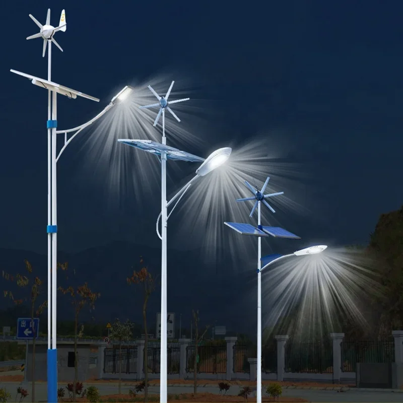 LED Solar Street Lamp 60W Wind Double Powered System Durable Waterproof Road Light for Countryside Driveway Rural Area