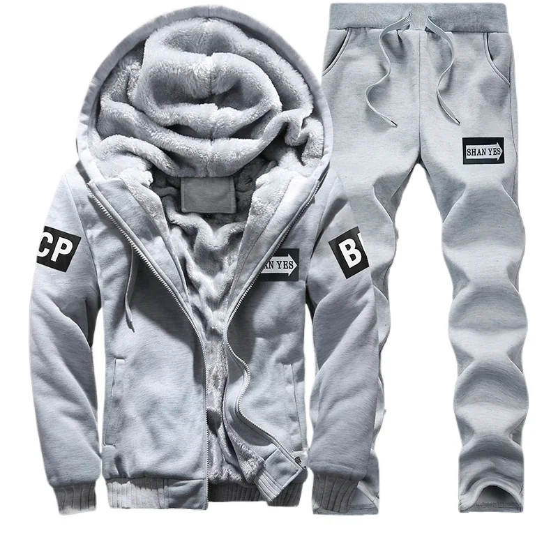 Men Winter Tracksuits Sets Hoodies Casual Hooded Warm Sweatshirts+Pants Thicker Fleece Jacket+Pants Men Moleton Masculino M-4XL