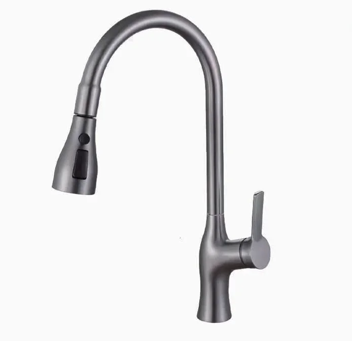 YYHC-Modern Stainless Steel Brushed Deck Mount Kitchen Faucet with Pull-Out Sprayer Matte Black Ceramic Cabinet Brass Faucet