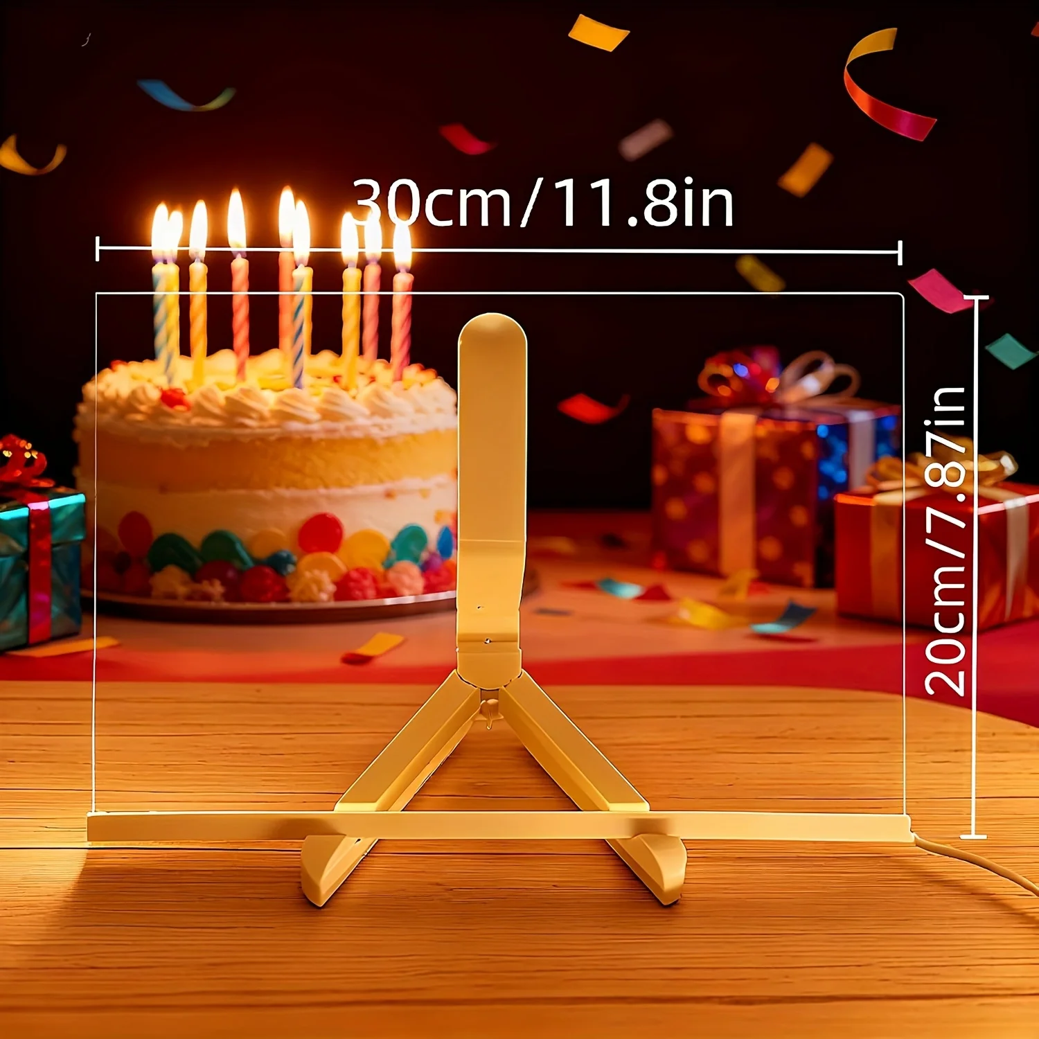 Picture 6: 1 set of LED-lit acrylic message board, removable and erasable USB drawing board, reusable doodle board with stand, 7 colored pe
