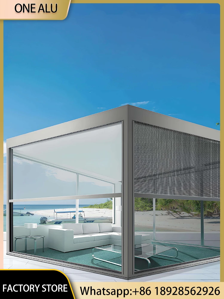 10x10 Motorized Aluminum Gazebo with Adjustable Louvered Roof LED Lights for Outdoor Garden