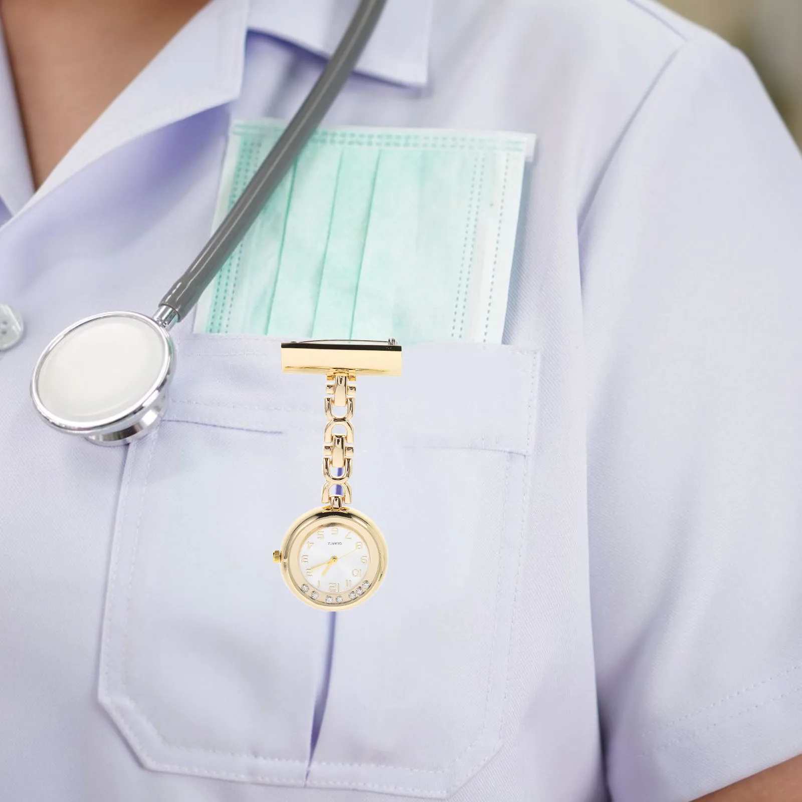 

Nurse Watch Portable Pin Clip Alloy Pocket Rhinestone Brooch Chain Medical Professional Lapel Watches