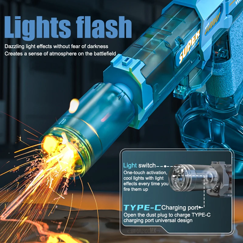 ไฟฟ้าน้ําปืน,ความจุสูง Squirt ปืน 26 ฟุตพร้อม Light Up สําหรับฤดูร้อนชายหาดกลางแจ้งสระว่ายน้ําของเล่น