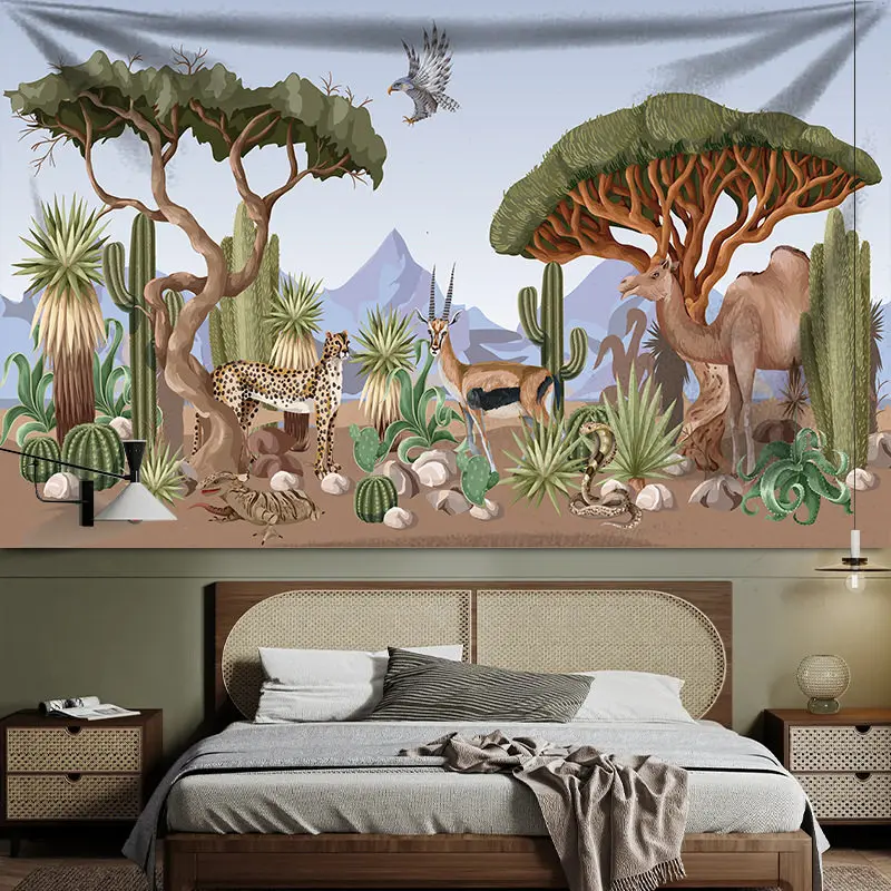 Retro American Tropical Rainforest Flora & Fauna Tapestry Decorative Wall Hanging for Bedroom Homestay Live Streaming