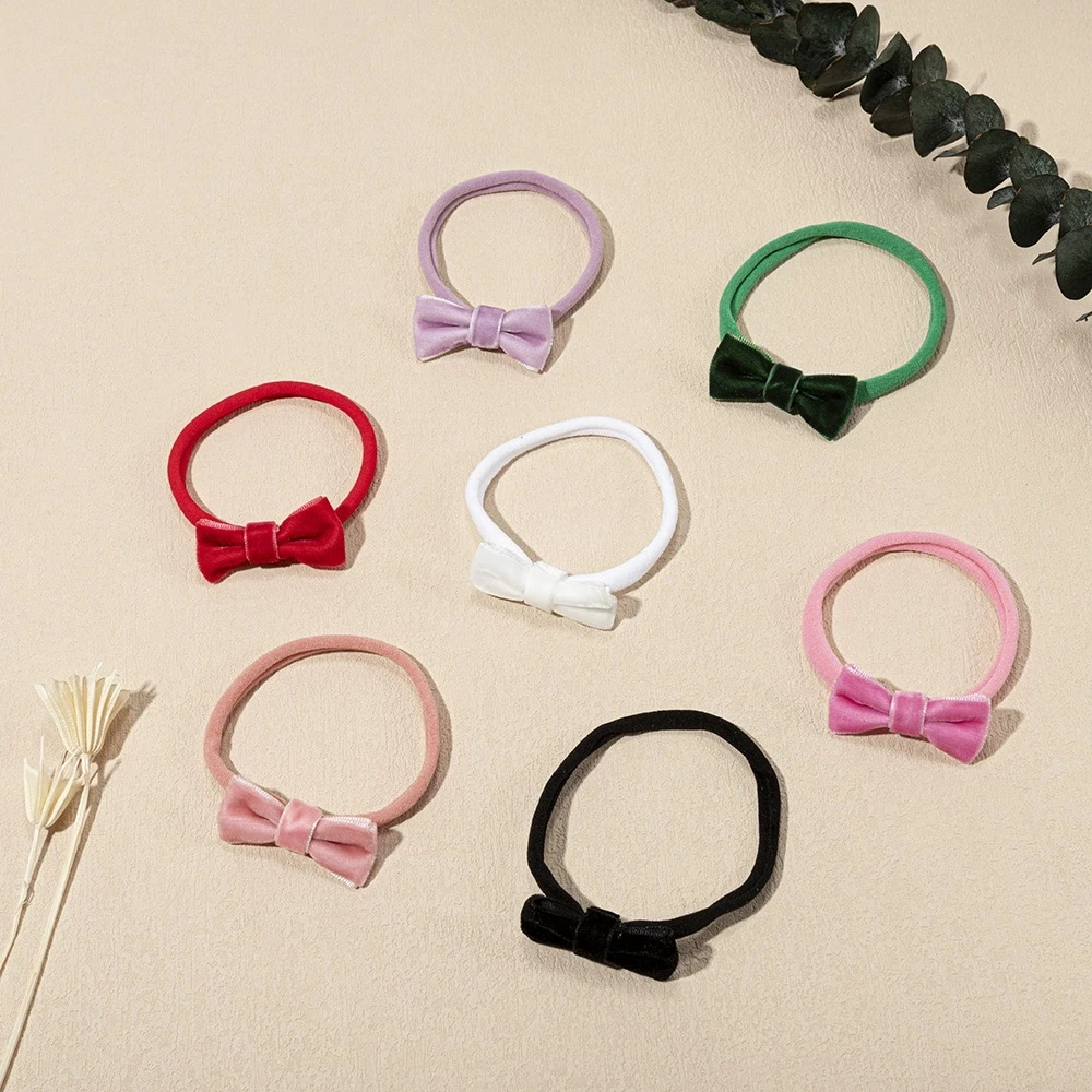 

Tiny Baby Headband Girls Lovely Velvet Bow Hairband Elastic Nylon Band Children Turban Photography Props Kids Hair Accessories