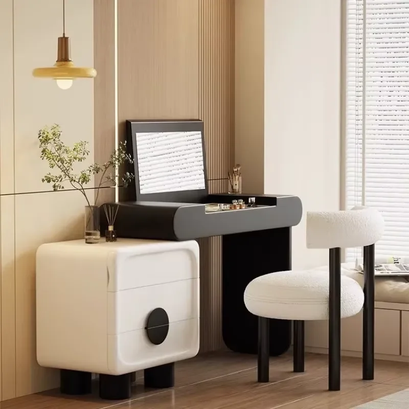 New Modern Foldable Adjustable Dressing Table with Flip-top Mirrored Vanity and Solid Wood for Small Bedrooms
