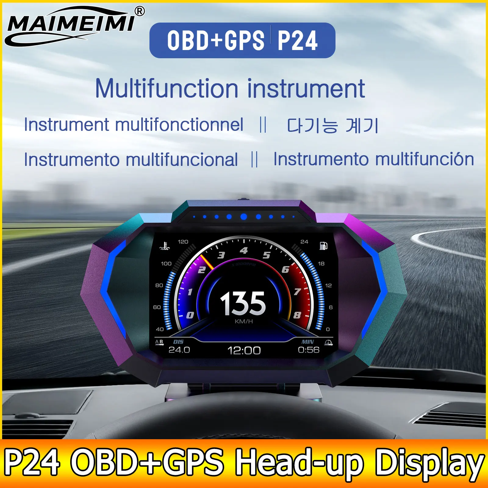 

AD Цифровой измеритель наклона Сигнализация скорости автомобиля P24 HUD GPS OBD2 Проекционный дисплей KM/H MPH Спидометр Тахометр Датчик температуры воды