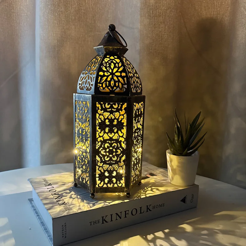 Holiday Hollow Moroccan Candlestick Decoration Home Ornament Vintage Wrought Iron Wind Lamp European