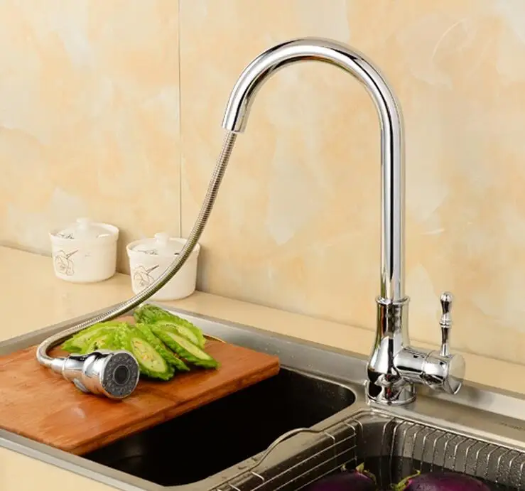 Single hole kitchen sink basin faucet, Rotated stretch wash basin faucet kitchen pull down, Brass dish basin faucet hot and cold