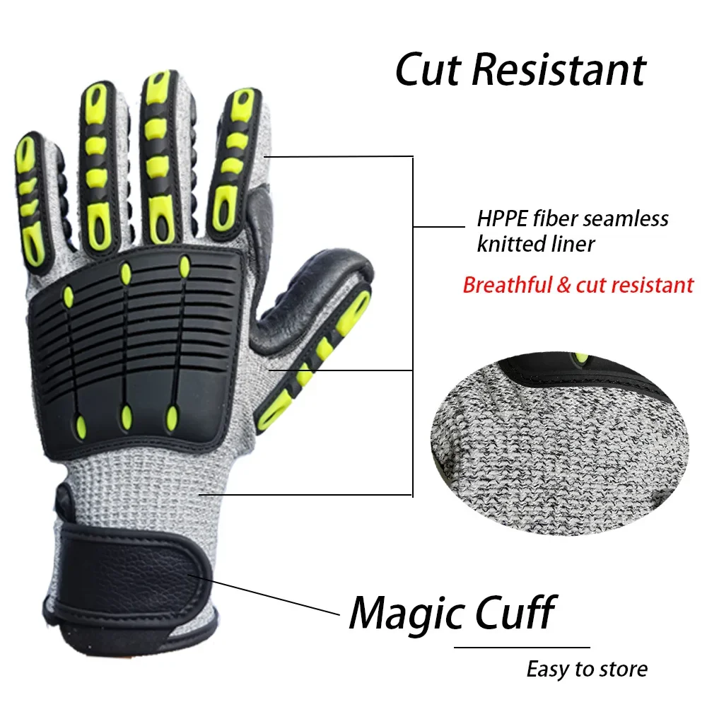 Gants de travail avec l\'hypothèse rembourrée en mousse, patchs TPR, protection, degré de coupe, anti-vibration, anti-impact, mécanique, isotos