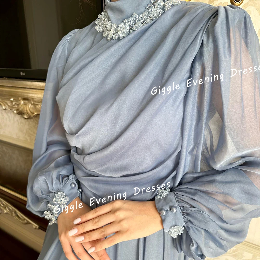 Giggle Luxury Beading Women Evening Dresses 2024 Chiffon فساتين سهرة O-neck New Arab Pleating Floor-Length Wedding Party Gowns