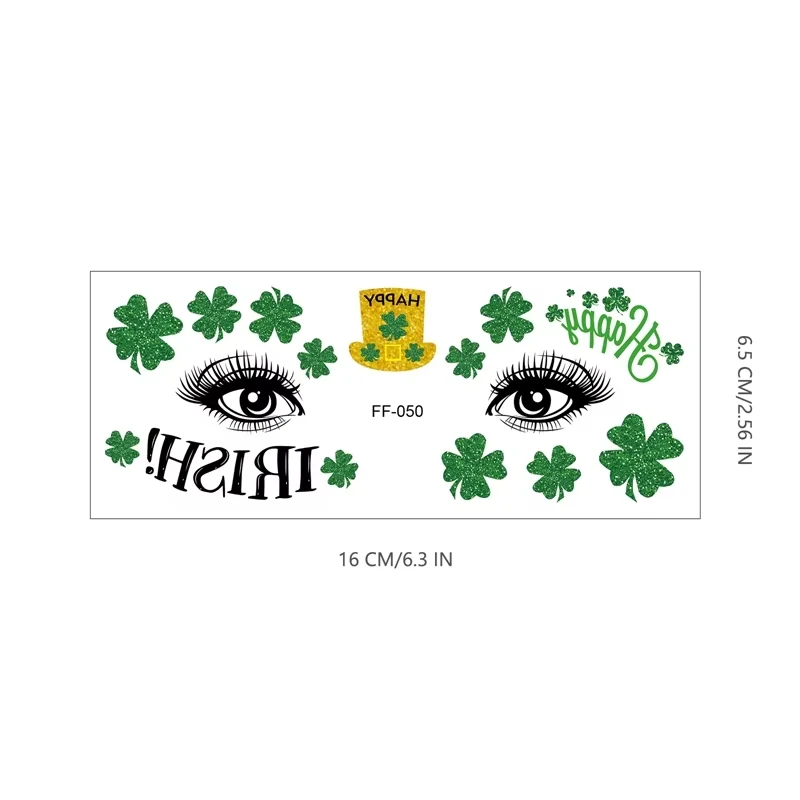 St Patrick\' s Day Shamrock Leaf Skin Tattoo Sticker Temporary & Waterproof Irish St Patricks Day Party False Tattoo Clover Coin