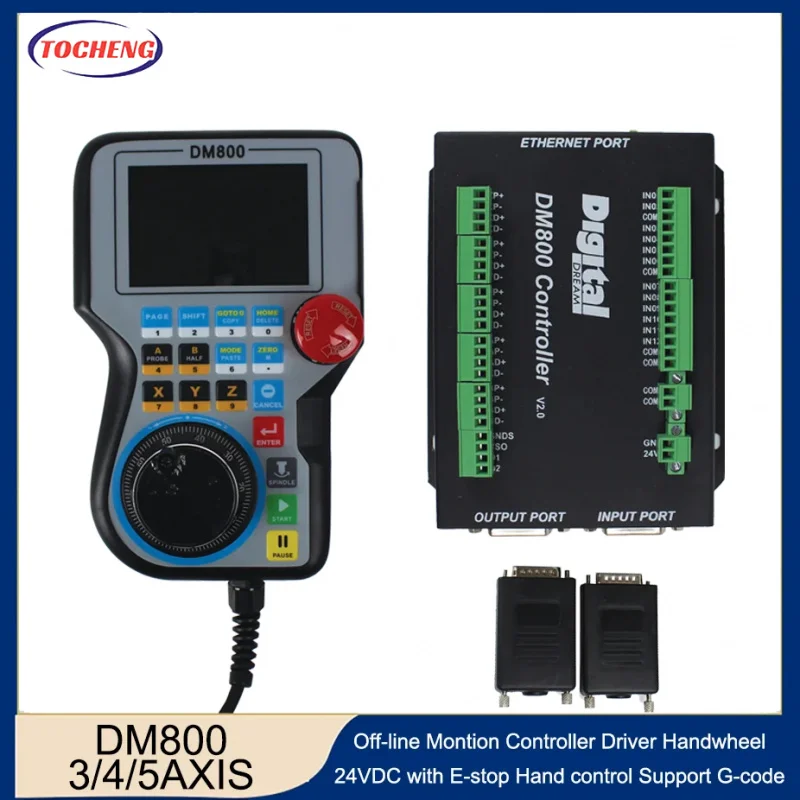نظام التحكم في الحركة بمقبض CNC DM800 3/4/5 محور شاشة 3.8 بوصة بالإضافة إلى زر إيقاف الطوارئ يدعم رمز G