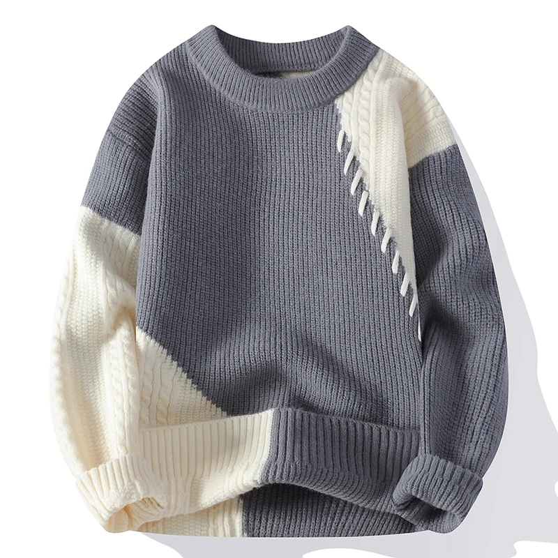 Men's Fashion stripe pattern Sweaters 2024 Autumn/Winter Loose Knittwear Men sweater youth Thick Warm wool pullovers M-4XL ﻿