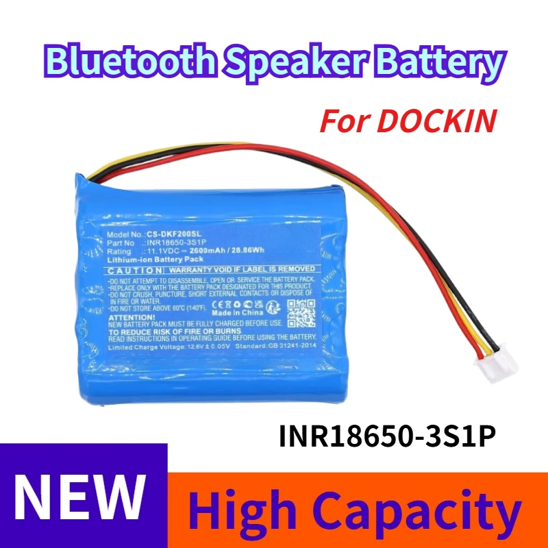 

11.1V 2600mAh Bluetooth Speaker Battery INR18650-3S1P for DOCKIN D Fine D Fine 2 D Fine+ 2