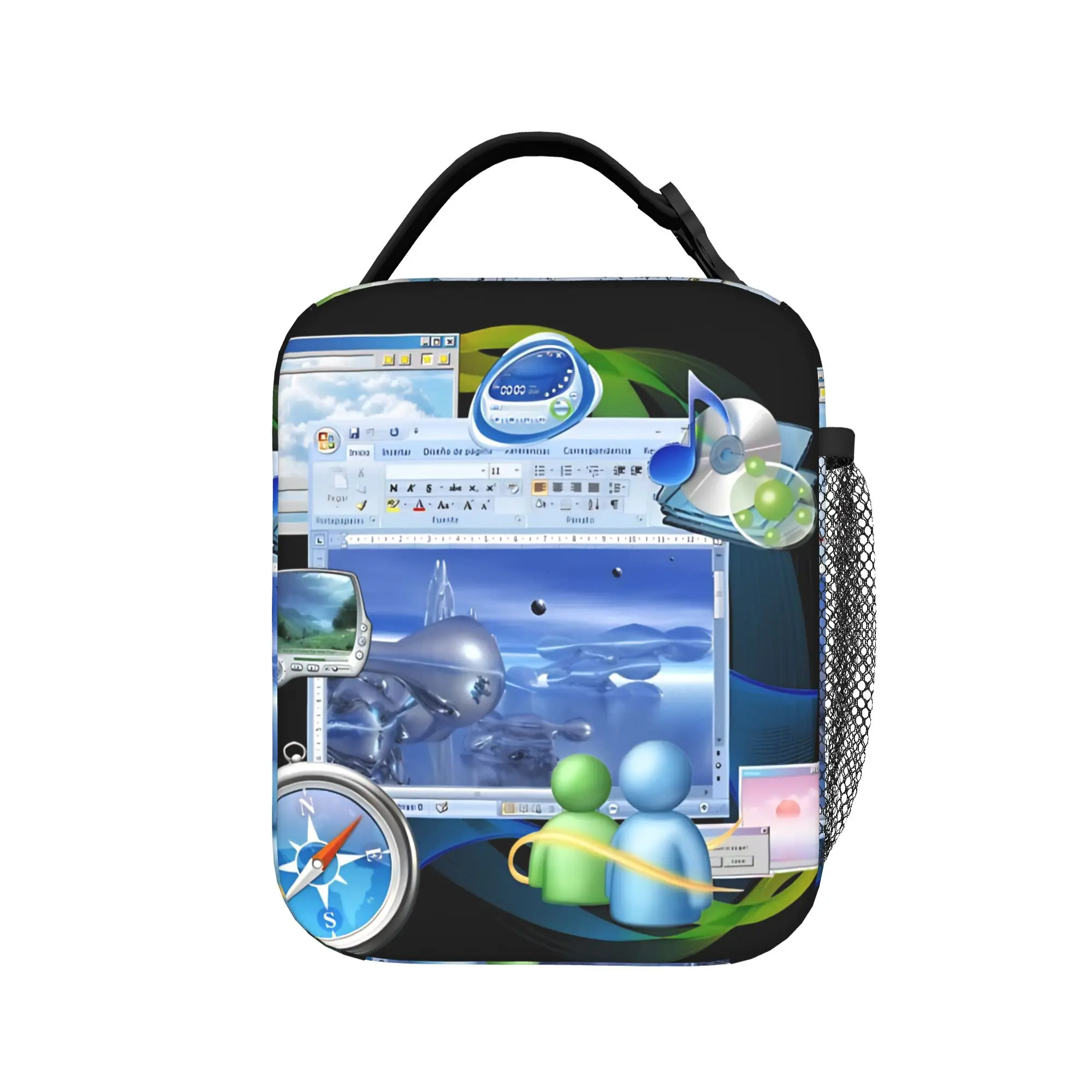 Frutiger Aero World Vaporwave Lunch Bag  Vintage Lunch Box School Portable Insulated Thermal Lunch Bags For Unisex   Cooler Bag