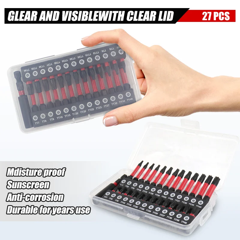 Torx 보안 비트 세트 S2 강철 자기 보안 스크루 드라이버 세트 상어 진공 T7-T40 용 25/50mm 스타 스크루 드라이버 세트