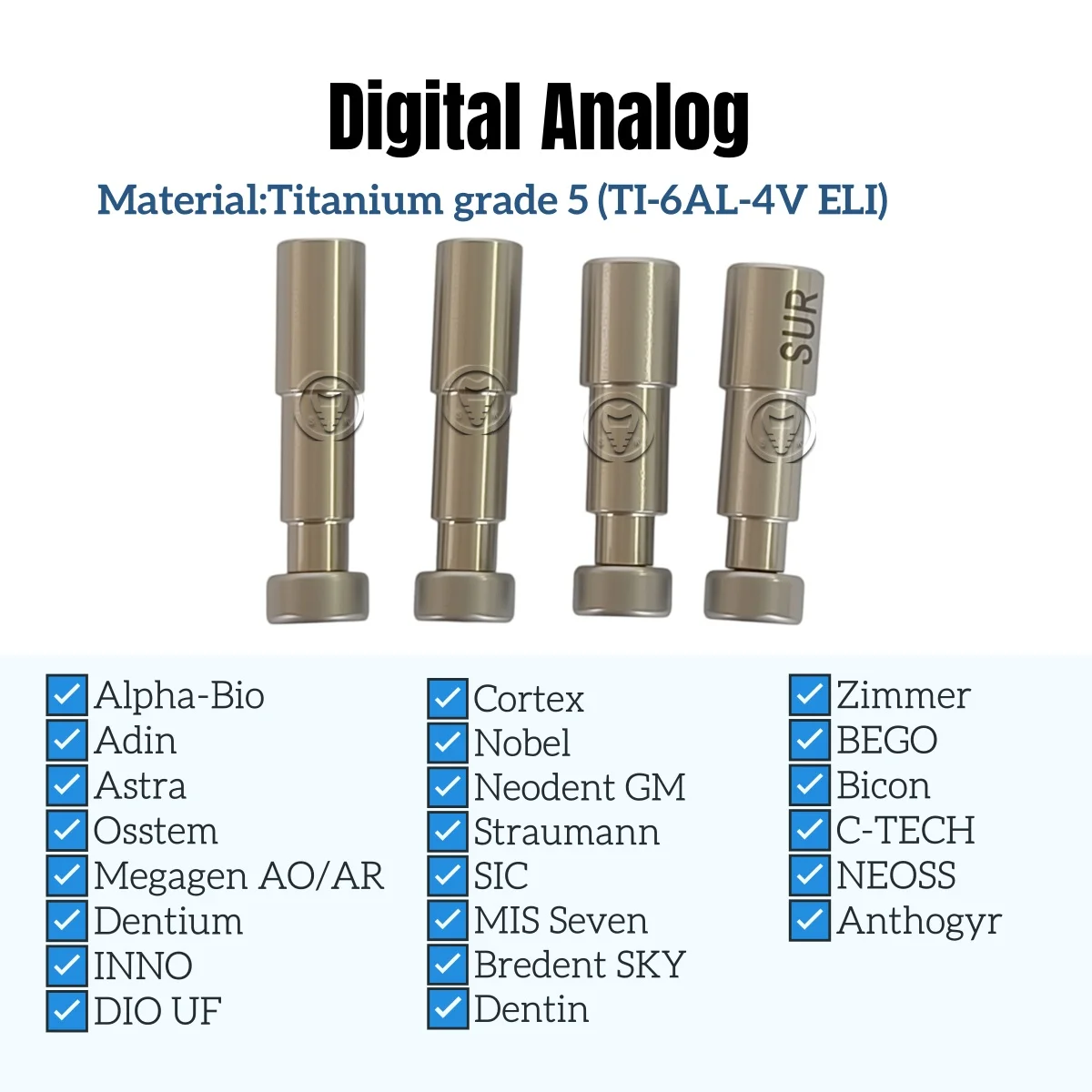 Modelo dental digital 3D analógico compatible con Osstem/Dentium/Neobiotech/Adin/Nobel/DIO UF/MegagenAR/Astra/Straumann/MIS Seven