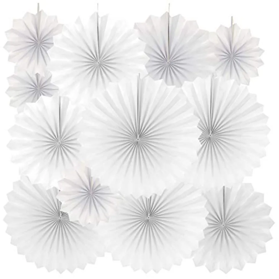 White Party Hanging Paper Fans Decor - Wedding Engagement Anniversary Party Favors Winter Wonderland 1st Birthday Baby Shower H