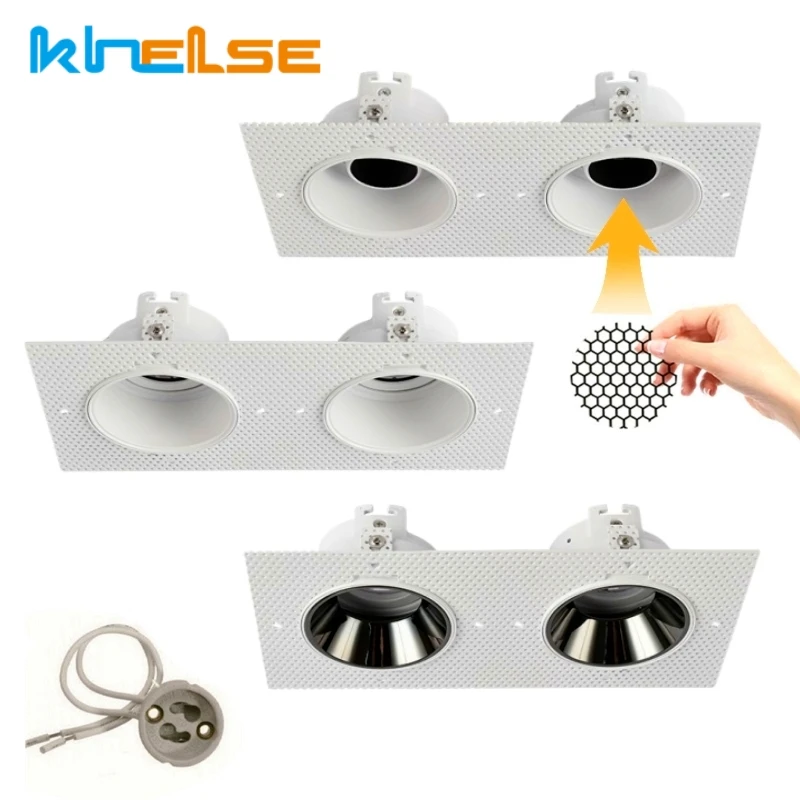 Trimless Square LED Downlight Double Head Mounting Frame Recessed GU10/MR16 Ceiling Lamps Holder Spot Lighting Bracket Fittings