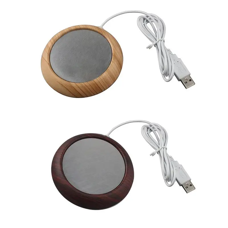 5W USB Coffee Cup Heating Coaster Pure Metal Customized Wood Grain Color Insulated Coaster Protector Anti-heat