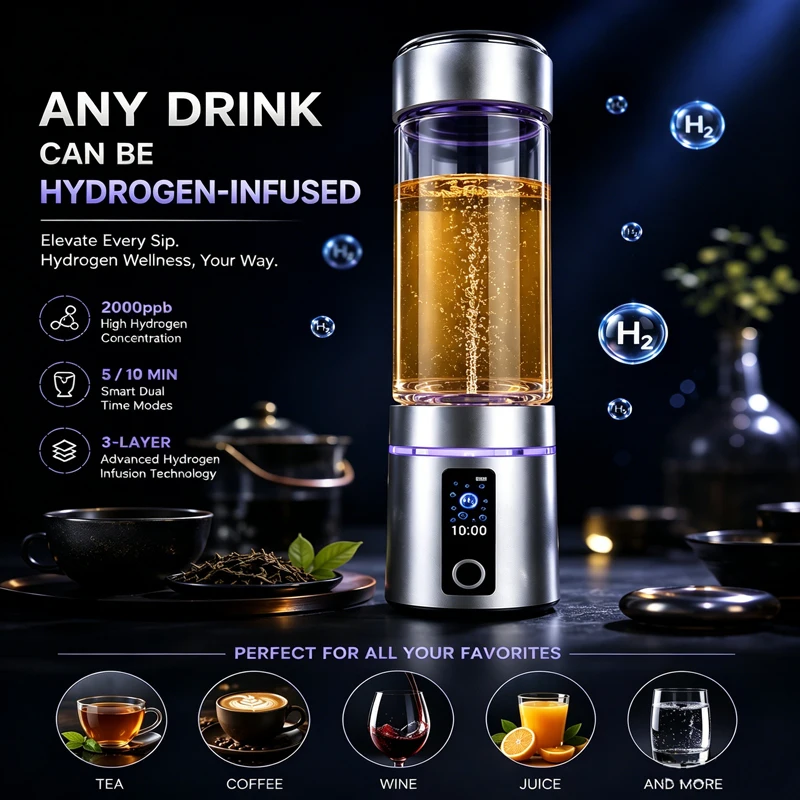 Innovative 2000ppb LCD Digital Display Multi-beverage Juice Wine Coffee Tea 3-Stage Ceramic Infuser Hydrogen Water Bottle