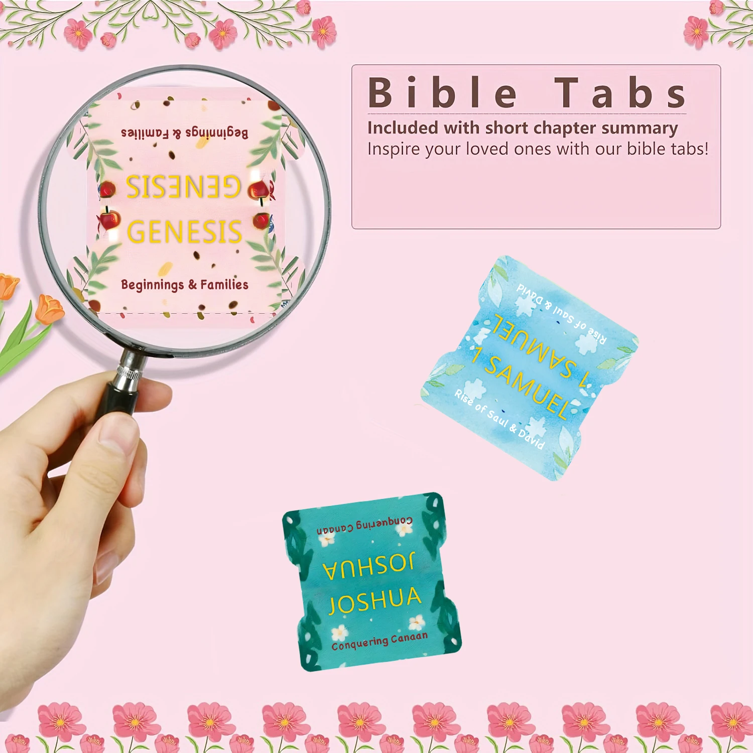Bible Tabs,Cute Bible Tabs with Soul Nourishing Book Summaries,Bible Book Name+Bible inspirational book summary phrase for Bible