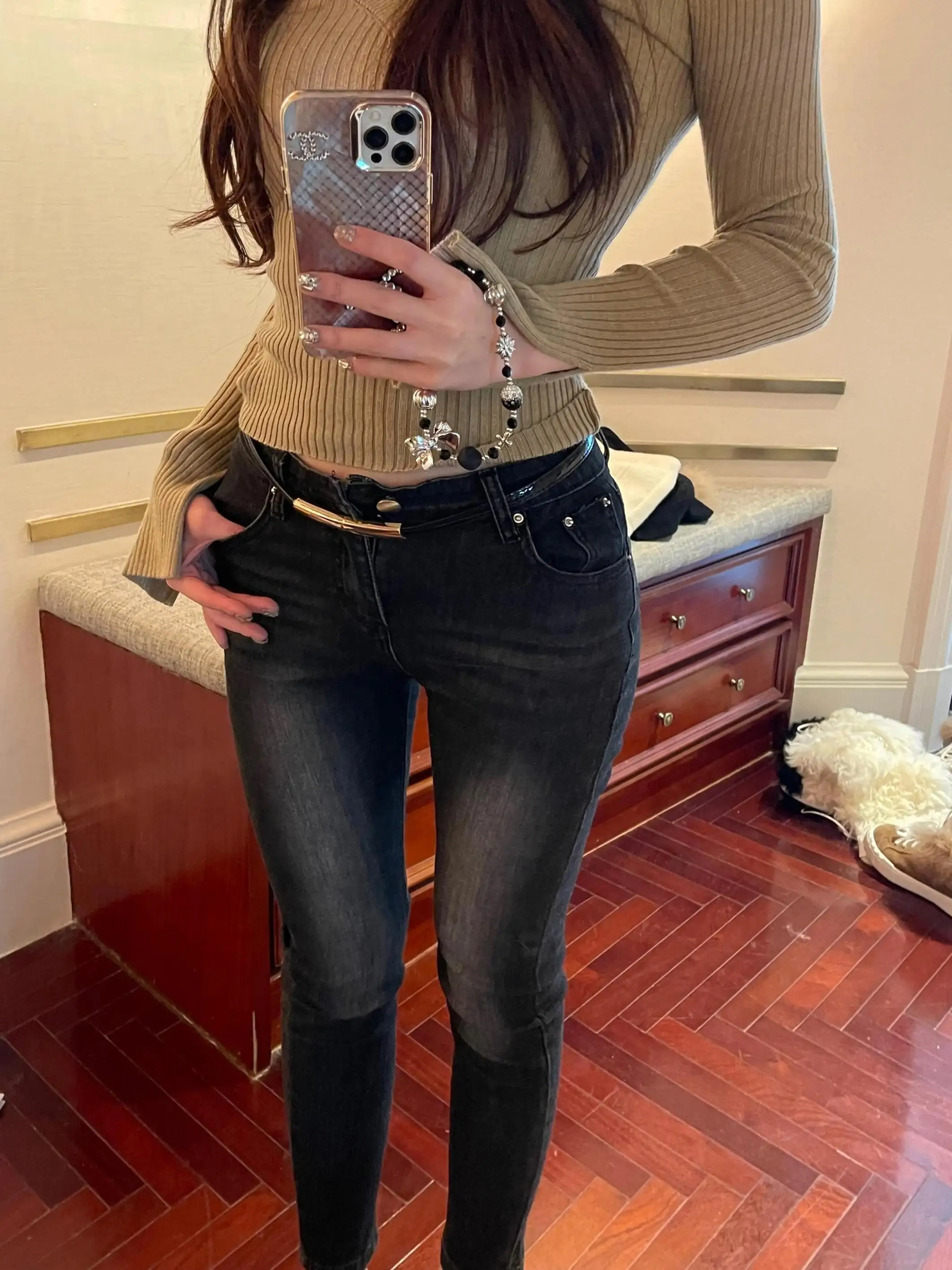 

High Waist Slim Fit Jeans Women's mid High Waist Elastic Autumn Winter New Sle Nine Point Cotton Stretch Denim Pants