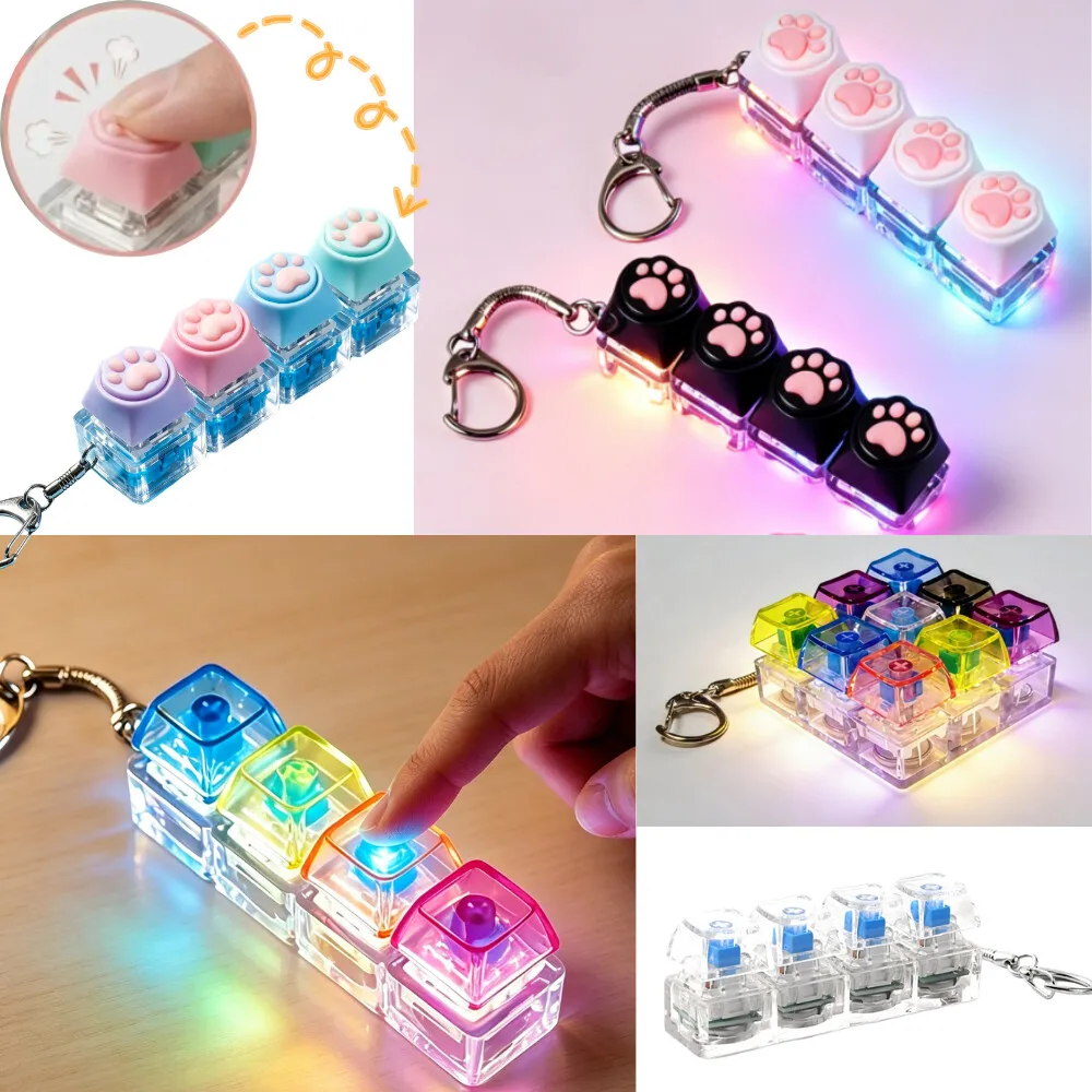 @@LED Keyboard Keychain Fidget Toys Crystal Clicker Sensory Toy for Stress Relief Keyboard Keychain Fidget Gadget for Adults Kid