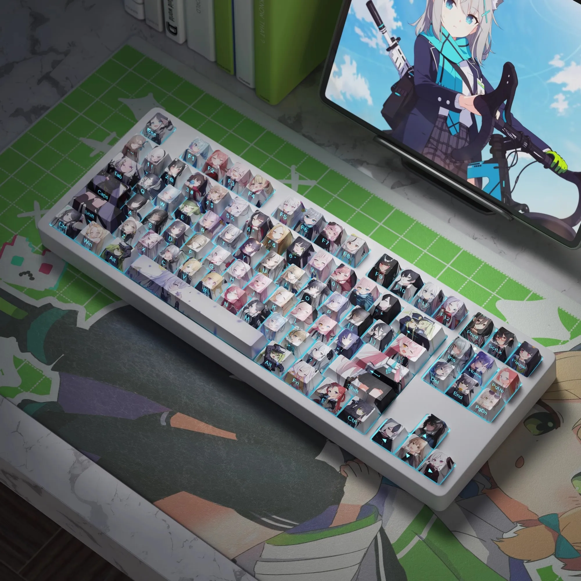 

124 Keys/set Blue Archive Side Printed Backlit Keycaps PBT Dye Subbed Anime Cartoon Key Caps Cherry Profile Keycap For MX Switch
