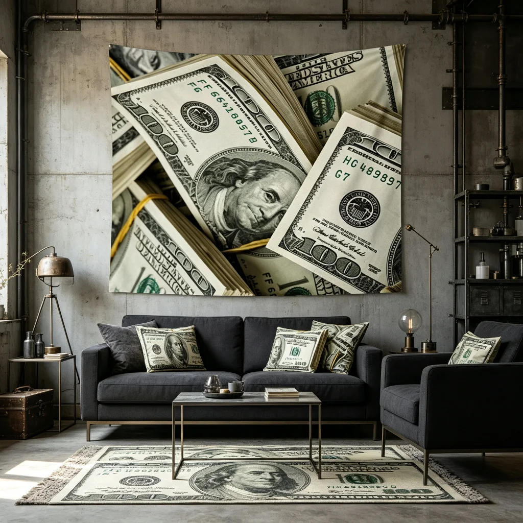 1PC 100 Dollar Bill Stack Print Backdrop Banner, Bedroom Living Room Photo Background, Polyester, Home Decor, Wall Art
