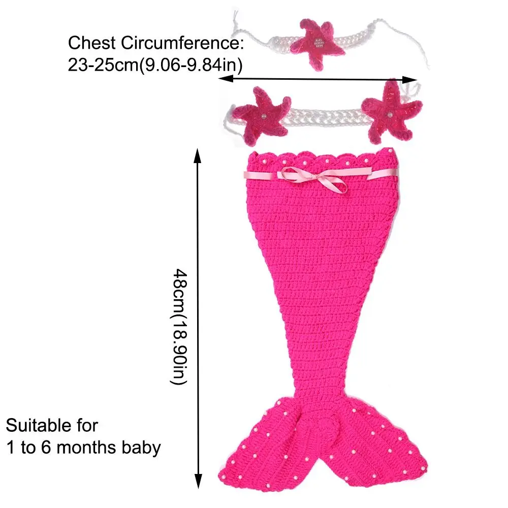 3 قطعة/المجموعة الإبداعية الطفل حورية البحر زي مجموعة لينة اليدوية الطفل صور الدعائم رباط شعر قابل للغسل الرضع محبوك زي #6