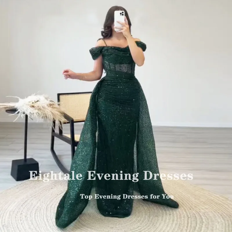 Eightale-Vestidos de Noche de lujo con lentejuelas, traje de sirena personalizado, color verde oscuro, con falda desmontable, para fiesta de boda y graduación