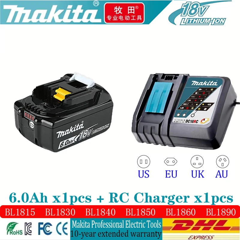 

100% Original Makita 6Ah/5Ah/3Ah for Makita 18V Battery BL1840 BL1830B BL1850B BL1850 BL1860 BL1815 Replacement Lithium Battery