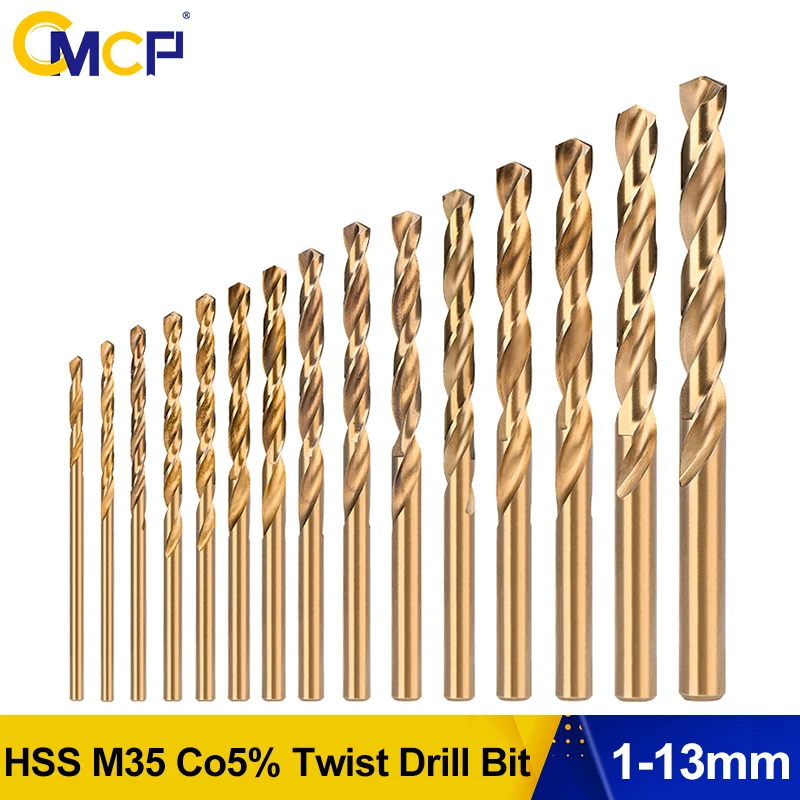 CMCP Drill Bit HSS M35 Cobalt 5% Twist Drill Bit for Wood Metal Stainless Steel Drilling Metal Hole Cutter 1.0-13mm