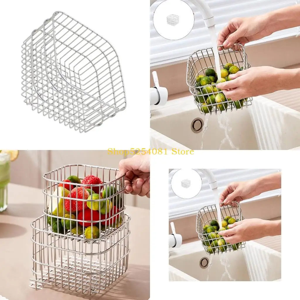 AXYC Multipurpose Storage Bin Storage Organizers Space Saving Kitchen Drain Basket Hollow Metal Wire Storage Basket Enduring