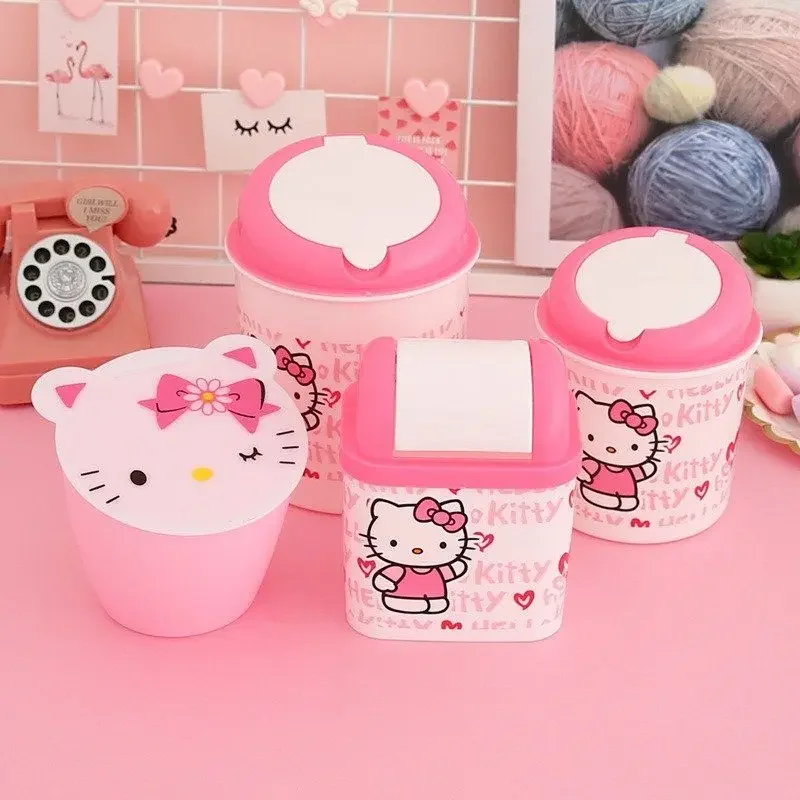 

Sanrio Kawaii Hello Kitty Countertop Coffee Table Trash Can Anime Cartoon Cute Household Creative Small Desktop Trumpet with Lid