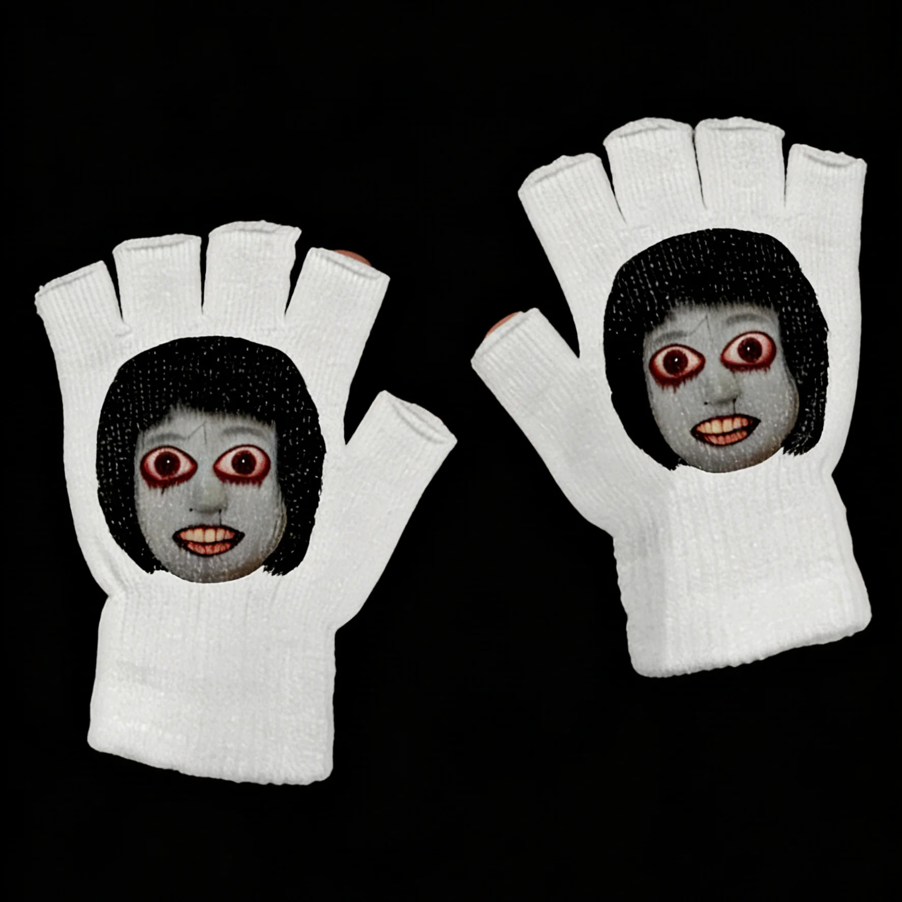 قفازات Dark Edgy Portrait Print بدون أصابع للجنسين قفازات شتوية ذات ثقافة فرعية قوطية #2