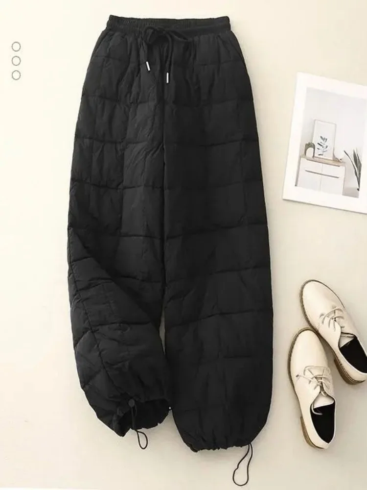 Damen-Baumwollhose mit weitem Bein, Oberbekleidung, hohe Taille, gerader Schnitt, Pendlerhose, Reißverschluss, Wärme, Spaß...