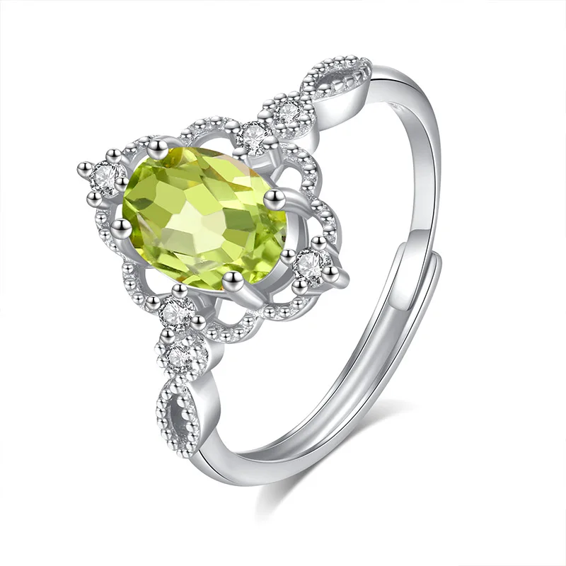 S925 Sterling Silver Resizable Size Ring for Women Wedding Anniversary Gift Natural Topaz Citrine Garnet Amethyst Peridot