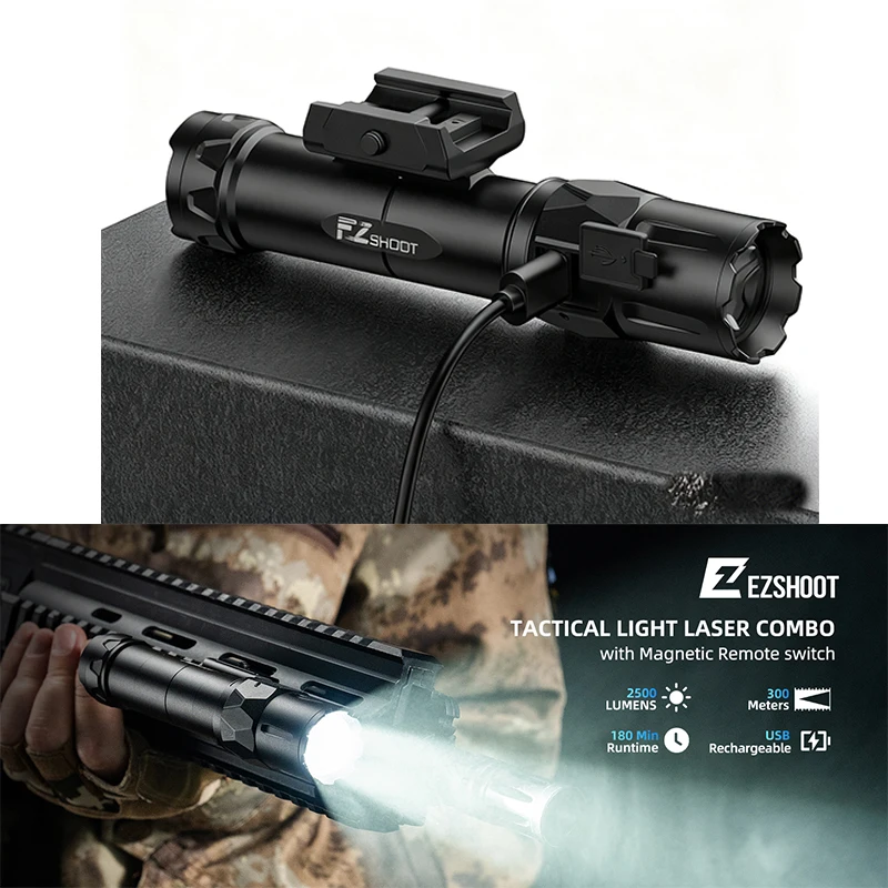 

EZshoot 2500 Lumens Tactical Rifle Flashlight with Magnetic Remote Switch Compatible with Picatinny with Strobe Mode for Hunting